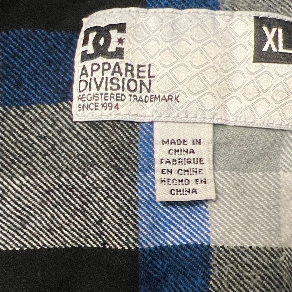 DC Men's Plaid Shirt in Blue, Black, and White - Picture 3 of 3